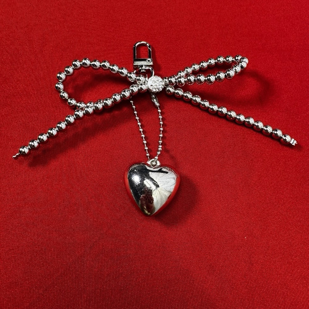 Lovely Bead Bowknot Heart Keychain Pendant‎ Backpack Decoration Charm Jewelry